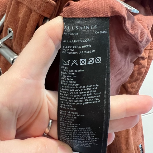 All Saints rose leather suede Cole biker jacket - Picture 7 of 8